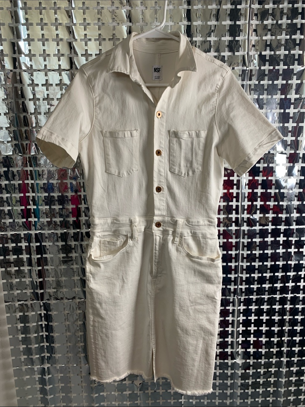 NSF Cream Short-Sleeve Midi Romper Dress